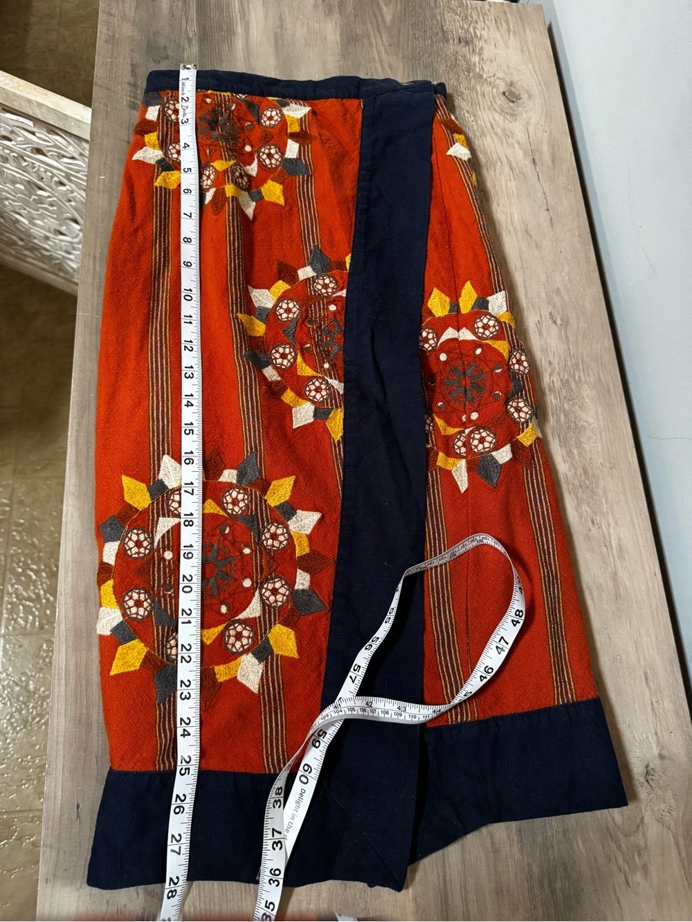 Free People Rust Floral Midi Wrap Skirt with Navy Trim - Picture 9 of 11